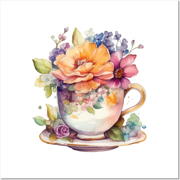 Whimsical Teacup With Flowers Wall Art by get2create